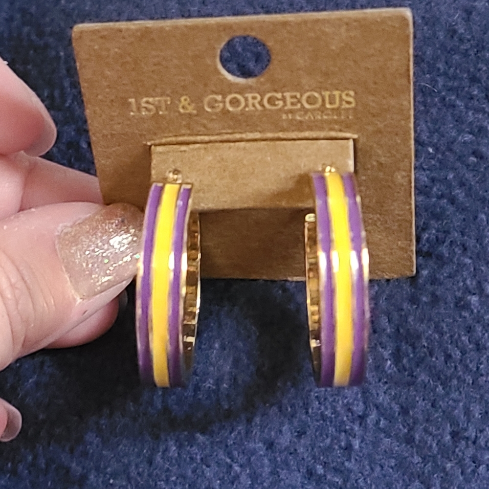 Purple and yellow hoop earrings